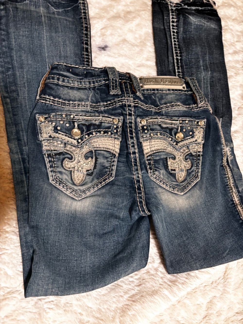 Rock Revival Women's Bootcut Jeans - Dark Blue Denim with White Stitching